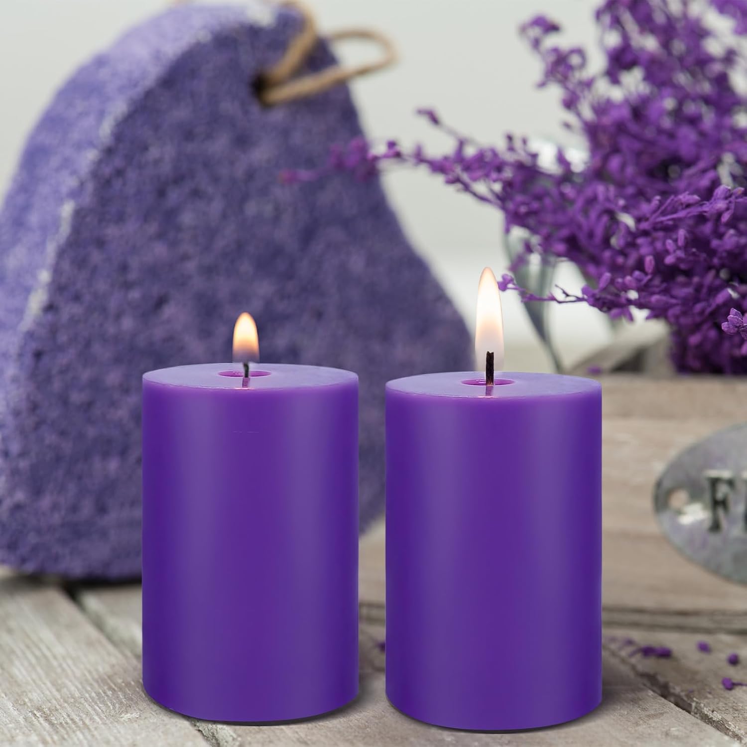 Christmas Candles - 4 Unscented Purple Pink Holiday Taper Candles, 2X3 Inch, Home Decor, Unscented Advent Wreath Candles For Christmas, Home Decor, Celebration