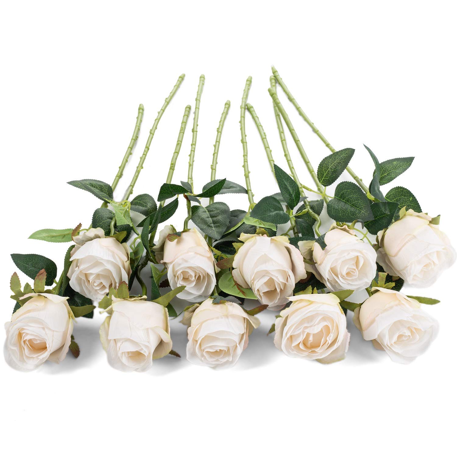 10Pcs Silk Rose Flower Artificial Roses With Long Stems For Diy Wedding Bouquets Centerpieces Bridal Shower Party Home Decor (White)