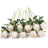 10Pcs Silk Rose Flower Artificial Roses With Long Stems For Diy Wedding Bouquets Centerpieces Bridal Shower Party Home Decor (White)