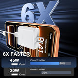 45W USB C Fast Charger with 10FT Type C Charging Cable for iPhone 17 16 15 Pro Max Plus Samsung Galaxy S25 Wall Charger