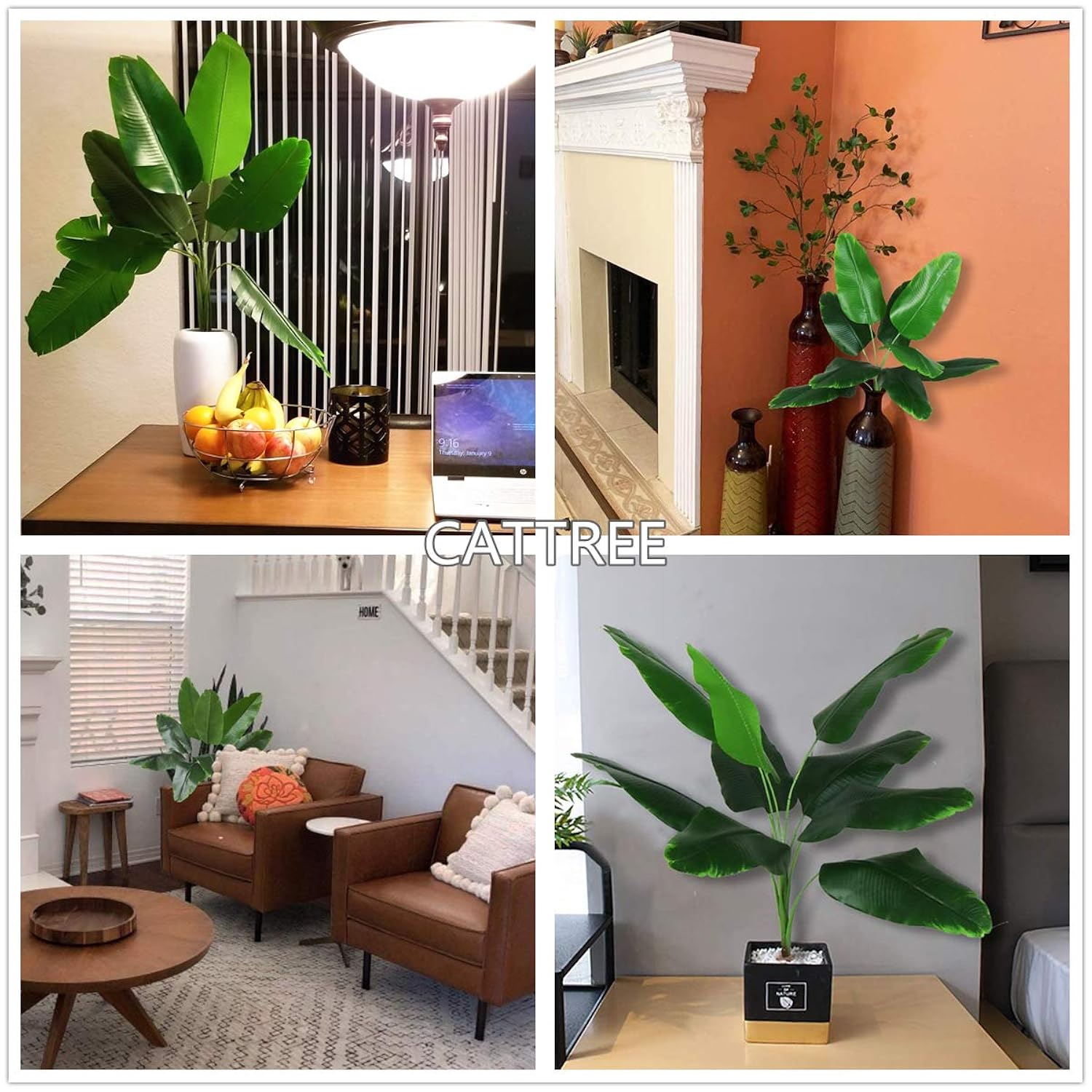 33 Inch Tall Artificial Banana Tree, 9 Branches With Brown Leaves, Uv Resistant Plastic, Ideal For Decorating Indoors Or Outdoors