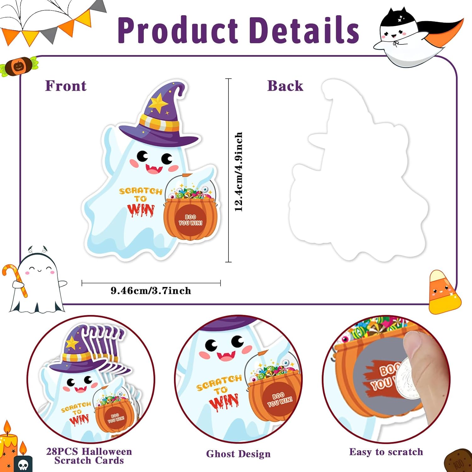 Halloween Scratch Off Cards 30 Pcs Cute Ghost Halloween Party Game Scratch Off Cards For Kids Adults, Trick Or Treat Halloween Party Game Card With Stickers Party Supplies