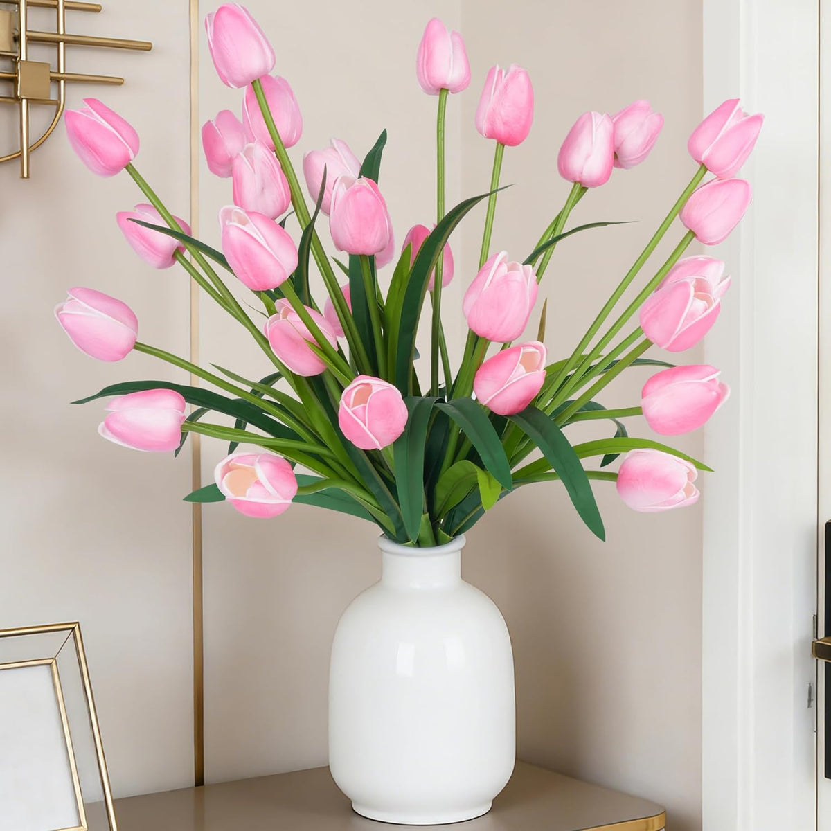 18.9 "Large Pink Simulation Tulip Artificial Flowers, 30-Pack. Perfect For Spring Weddings, Valentine'S Day, Easter, Mother'S Day, And Elegant Home And Table Vase Arrangements.