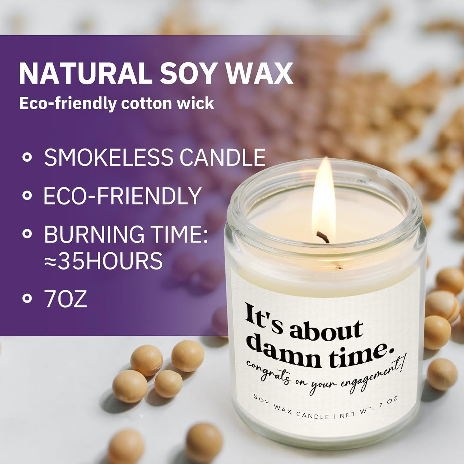 Funny Engagement Gifts For Couples, It'S About Damn Time Engaged Candle, Engagement Gift For Women, Her, Newly Engaged, Bride To Be, Bridal Shower, 7Oz Soy Scented Candles