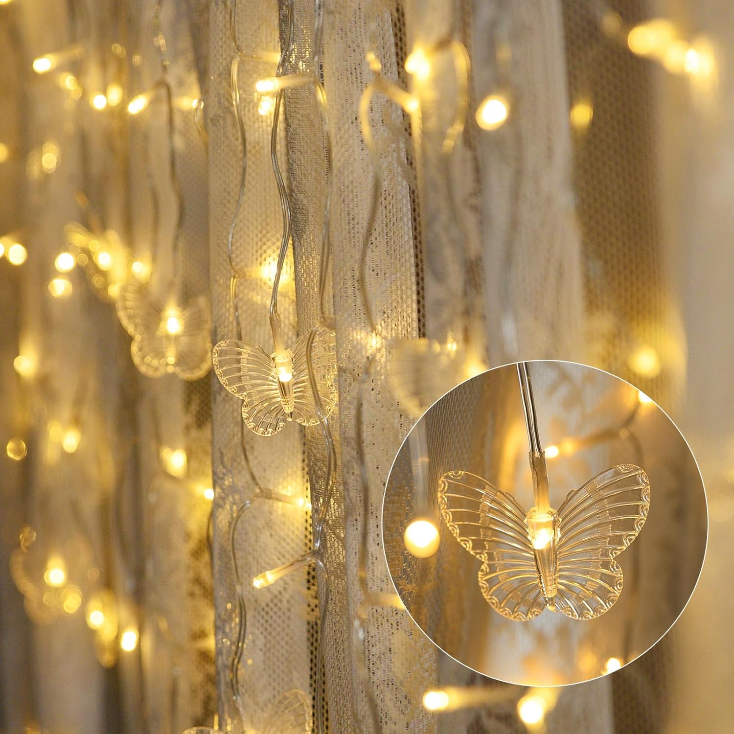 Butterfly String Lights, 150 Led 20.9Ft Butterfly Curtain Lights 8 Modes Usb Power With Remote Control Butterfly Decorat