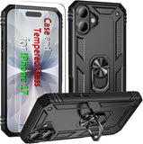 iPhone 17 Case iPhone 18 Case with Screen Protector and Built-in Kickstand Black Full Body Cover