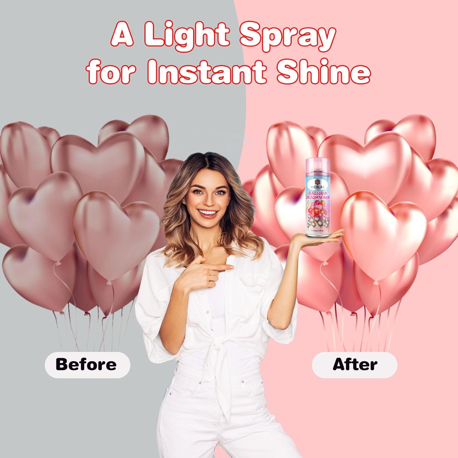 Balloon Shine Spray, 450Ml, High-Gloss Finish, Waterproof, Smudge-Free, For Party Decorations, Weddings, Events (1, 2Packs-450Ml*2)