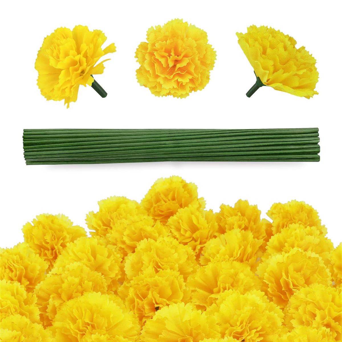 30 Pcs Artificial Marigold Flowers,2" Silk Marigold Flower Heads With Stems,Yellow Flowers Artificial For Diwali Decor,Indian Wedding,Home,Diy Wreath Garland,Day Of The Dead Decorations