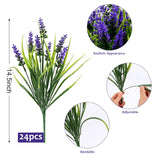 Artificial Plants Flowers Outdoor – 24 Bundles Uv Resistant Faux Lavender Flowers With Monkey Grass For Garden Porch Window Patio Hanging Planter Decor