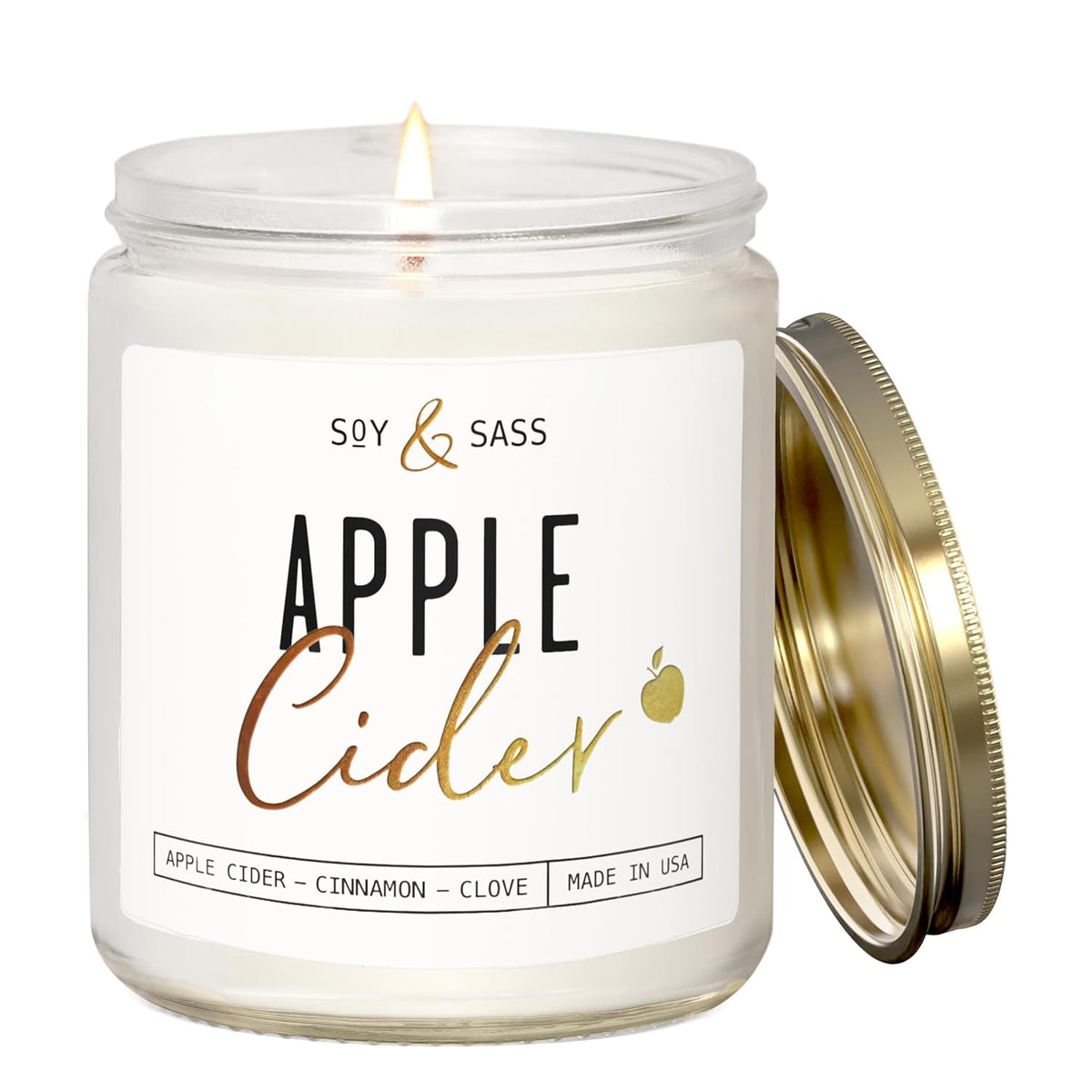 Apple Cider Candle, Fall Candles I Apple Cider, Cinnamon & Nutmeg - Infused With Essential Oils I Mulled Cider Fall Scented Candle (Soy) For Home I 9Oz Reusable Jar I 50Hr Burn I Made In Usa