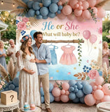 Boho Gender Reveal Backdrop 7x5ft,He or She Gender Reveal Photo Background