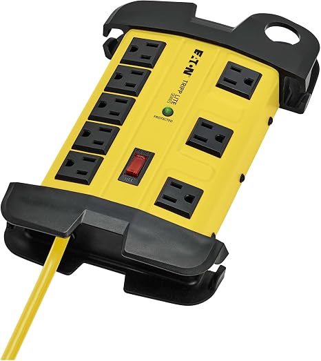 Heavy Duty Surge Protector Power Strip 8 Outlets 1500J 12FT Cord Metal Housing Yellow