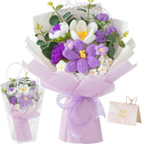 Crochet Flower Bouquet,Purple Knitted Flowers, Handmade Tulips Roses Bouquet For Birthday Party Mother'S Day Graduation Gifts(With Card)