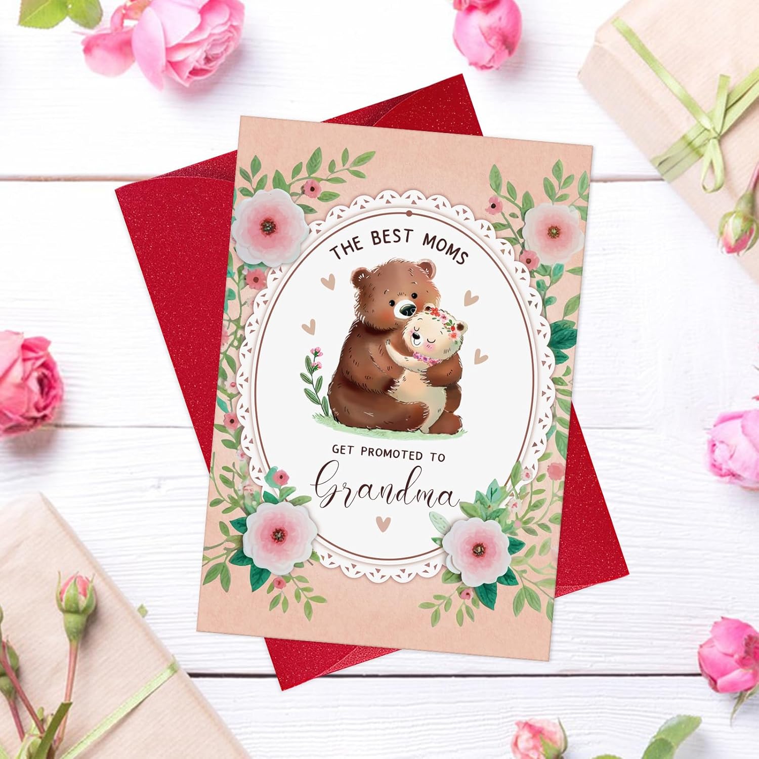 Grandma Birthday Card - 5.5"X8" Bear Happy Birthday Card For Grandma With Envelope Birthday Gifts From Grandkids Granddaughter Grandson