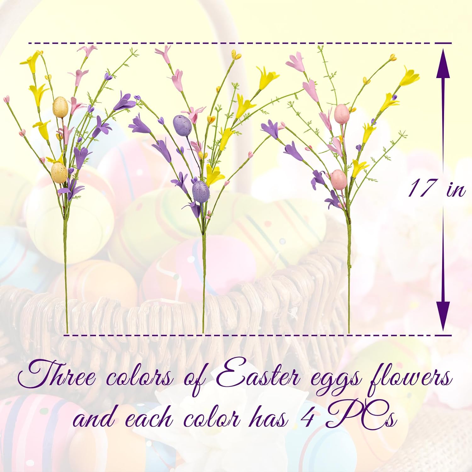 Easter Flower Decorations 12 Pack Easter Egg Picks Artificial Forsythia Flowers With Eggs For Floral Arrangements Table Centerpieces