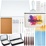 30 Pcs Watercolor Paint Muller Making Tools Set With Glass Muller Paint Watercolor Slab Painting Knives Painting Brushes Palette Tin Cases For Diy Art Oil Acrylic Kit