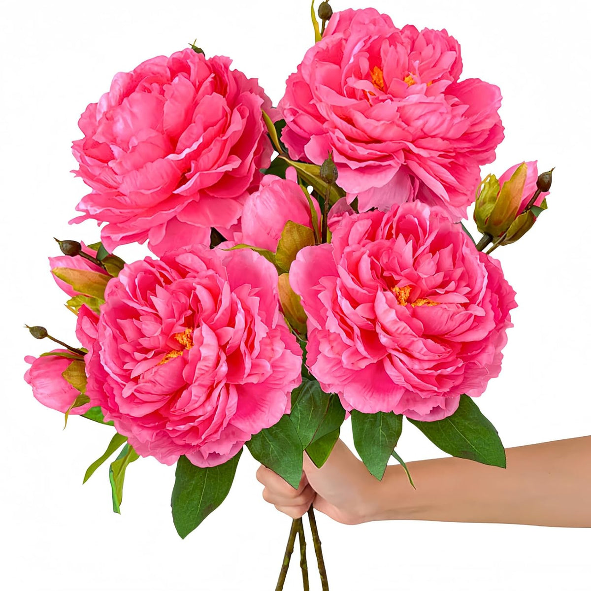 4Pcs Large Peonies Artificial Flowers, Hot Pink Fake Silk Peony With Long Stem, Faux Peonies Flowers For Tall Vase Centerpiece Table Wedding Party Home Festival Decor