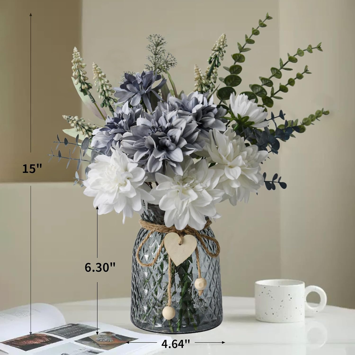 Fake Flowers In Vase,Faux Flowers In Vase,Table Centerpieces For Dining Room,Flower Centerpieces For Tables,Artificial Flowers,Kitchen Decor,Coffee Table Decor