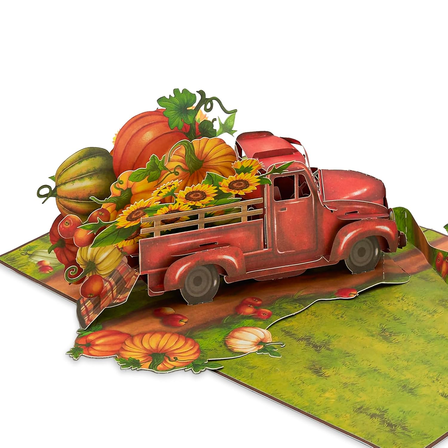 Harvest Truck Pop Up Card, Pumpkin, Scarecrow, Sunflower, 3D Greeting Cards, Gifts For Happy Fall Autumn, Birthday, Thanksgiving, Table Decorations, 5X7 - Includes Envelope And Message Note