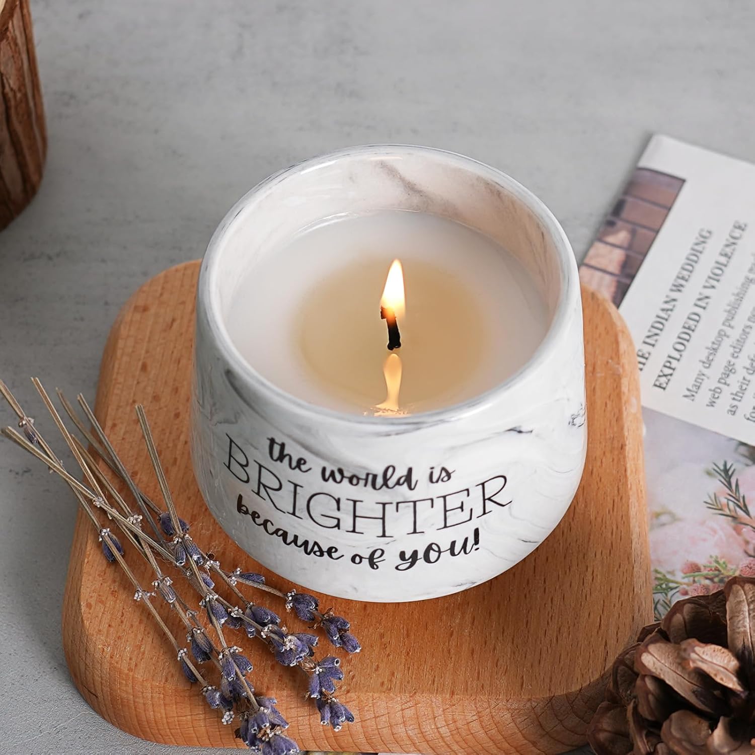 Candle Gifts For Women – The World Is Brighter Because Of You Lavender Scent 6 Oz Soy Inspirational Candles For Best Friend, Sister, Mom – Birthday, Galentine'S, Valentine'S Day, Christmas Gifts