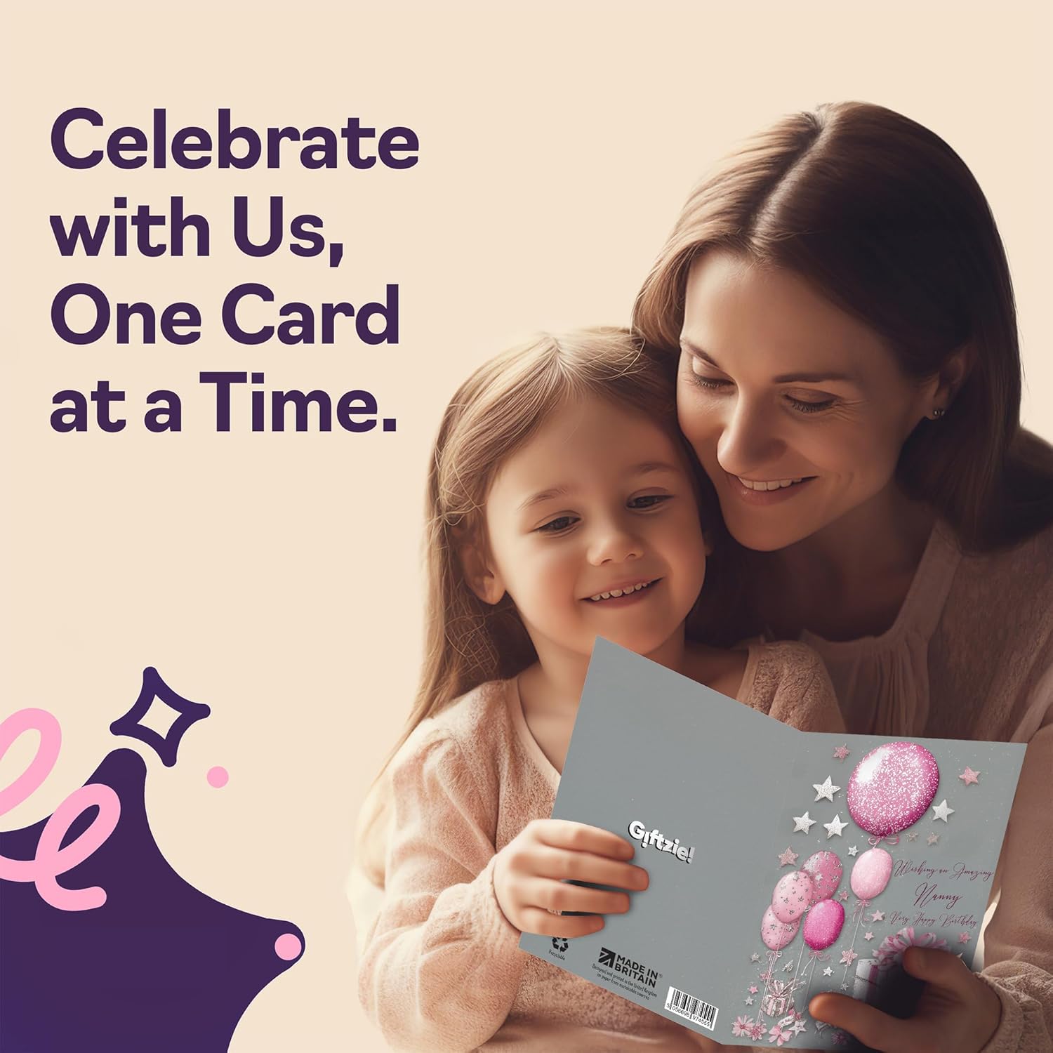Silver Nanny Birthday Card - Silver And Pink Presents - Happy Birthday Card For Nanny From Grandson Granddaughter, A5 Bright And Joyful Bday Greeting Cards