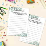 Bridal Shower Game Cards, Who Am I Game, Greenery Theme Engagement Party Cards For Wedding, Bridal Shower Decorations, Engagement Activities Ideas, Wedding Shower Party Game Card