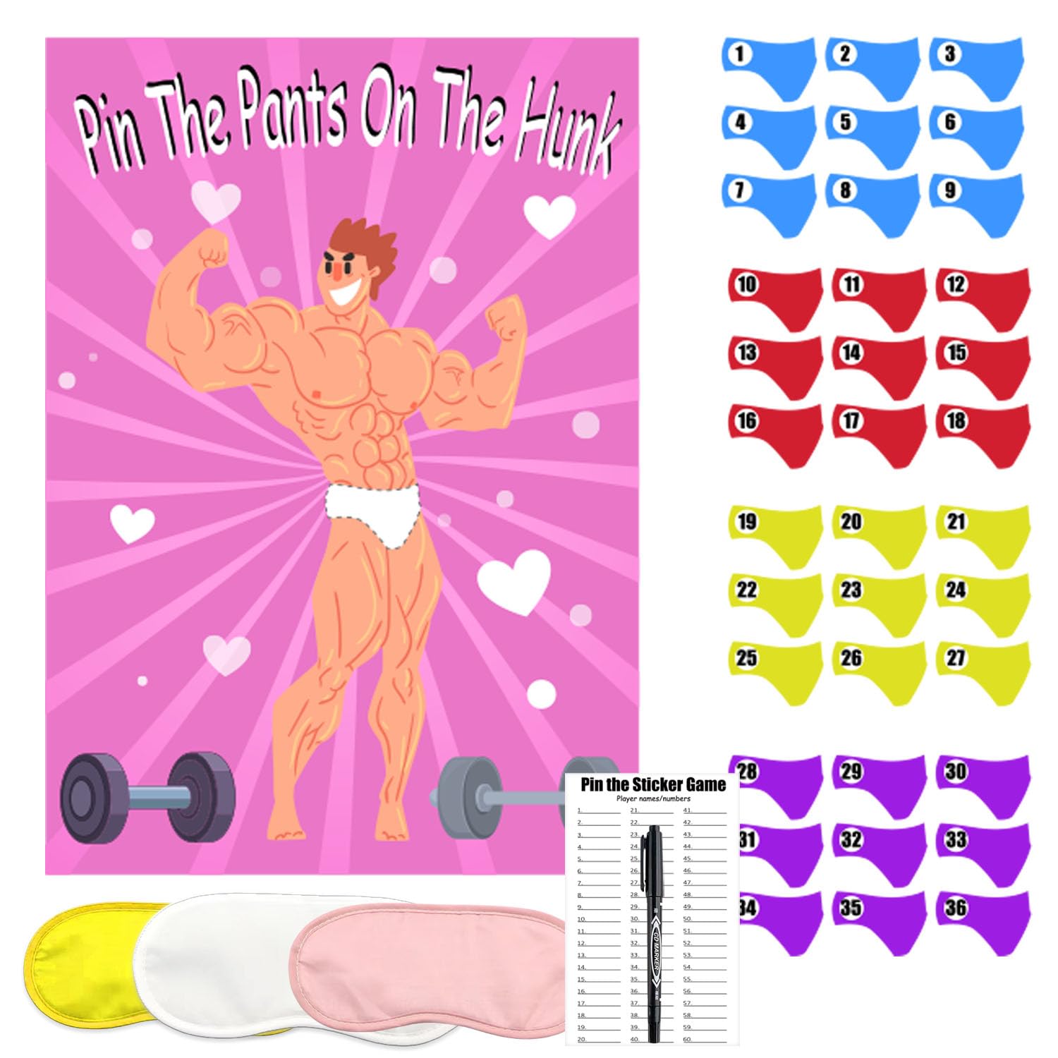 Bridal Shower Games, Pin The Pants On The Hunk, Bachelorette Party, Wedding, Engagement 36 Stickers Includes Large Poster Single Girl Party Night
