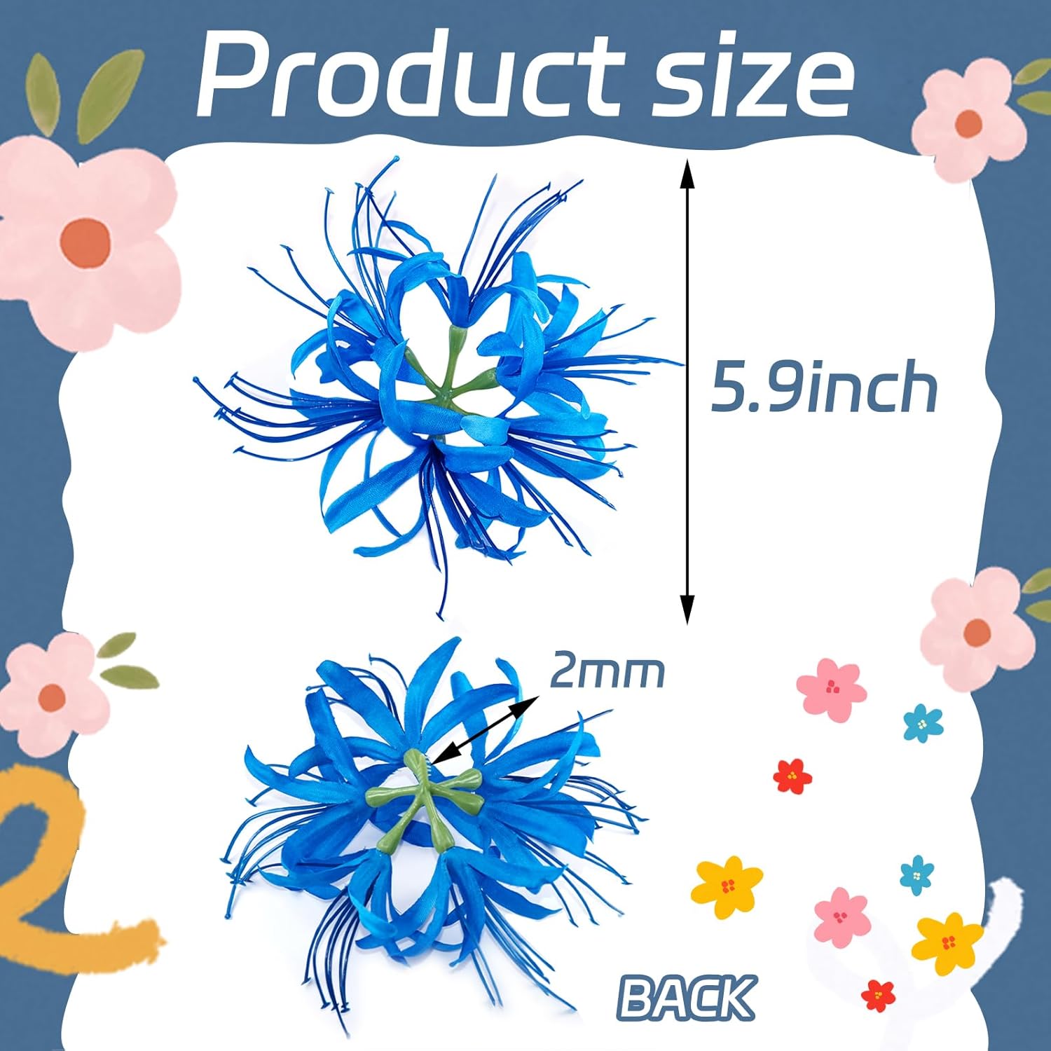 5 Pcs Spider Lily Artificial Flower Heads Real Touch,Stemless Faux Spider Lily Flower Heads For Home Decor Diy Wedding Table Garden Party Decor (Blue)