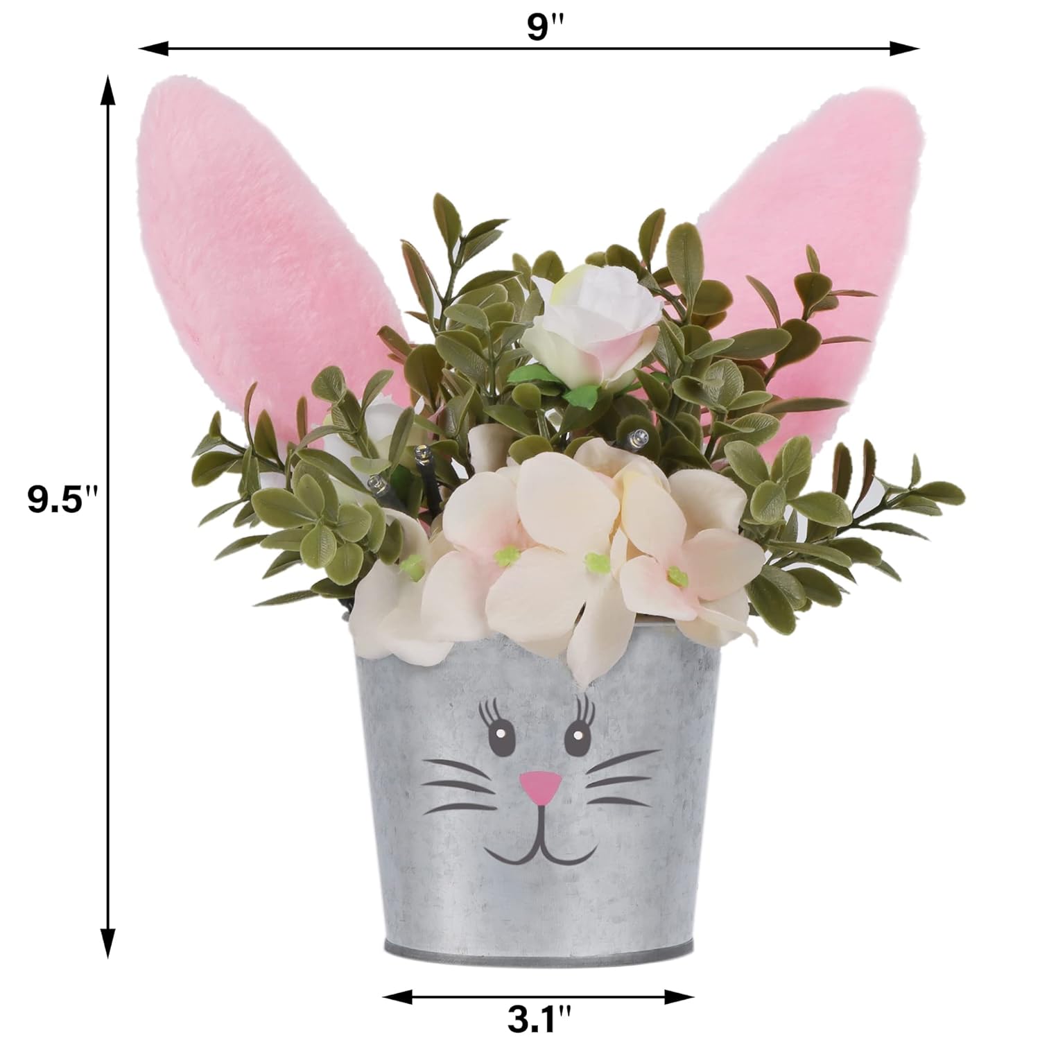 2 Pcs Easter Table Decorations Artificial Flower With Bunny Ear, Lighted Easter Desk Decor Bunny Flowers, Easter Tabletop Decorations For Home Table Mantle Office Spring Party