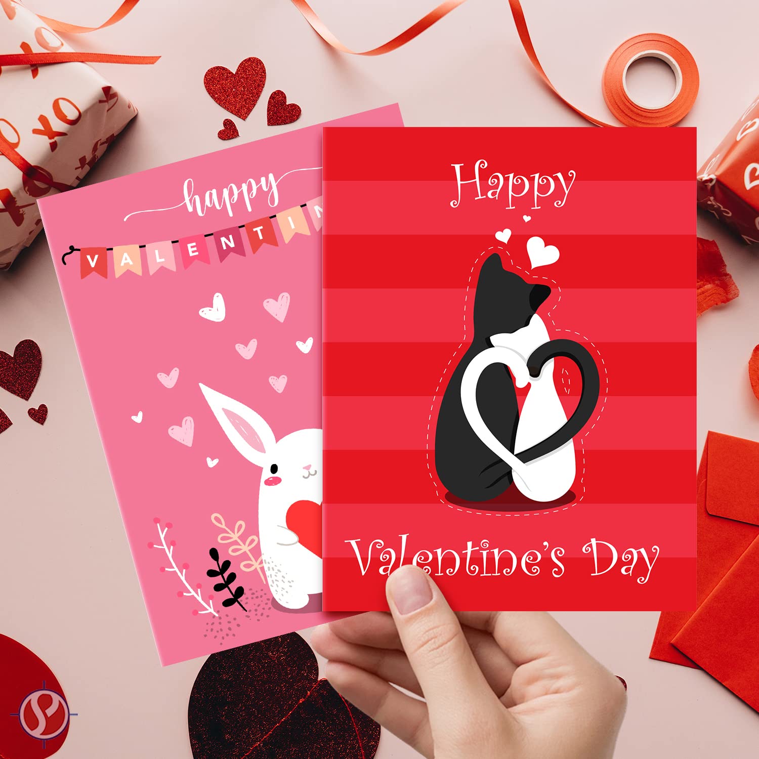 Valentine'S Day Greeting Cards, Valentines Red And Pink Blank Foldover Cardstock For Greetings, Invitations, Announcements | 4.25 X 5.5" | 5 Red Valentine Cards, 5 Pink Cards And 10 White Envelopes