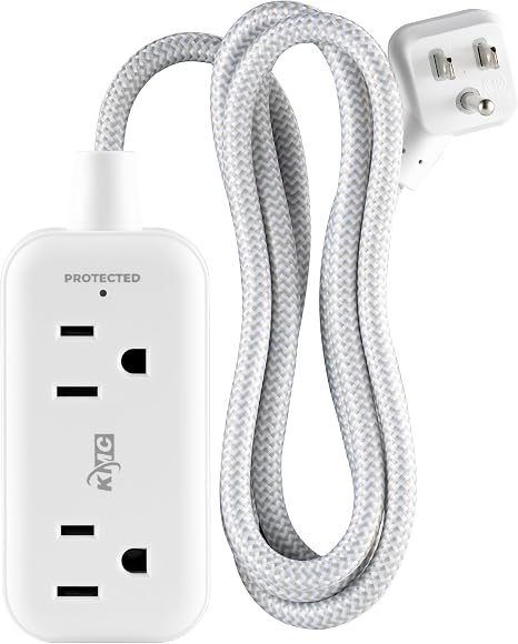 2 Outlet Mini Surge Protector 1 USB C 2 USB A 5FT Braided Cord White