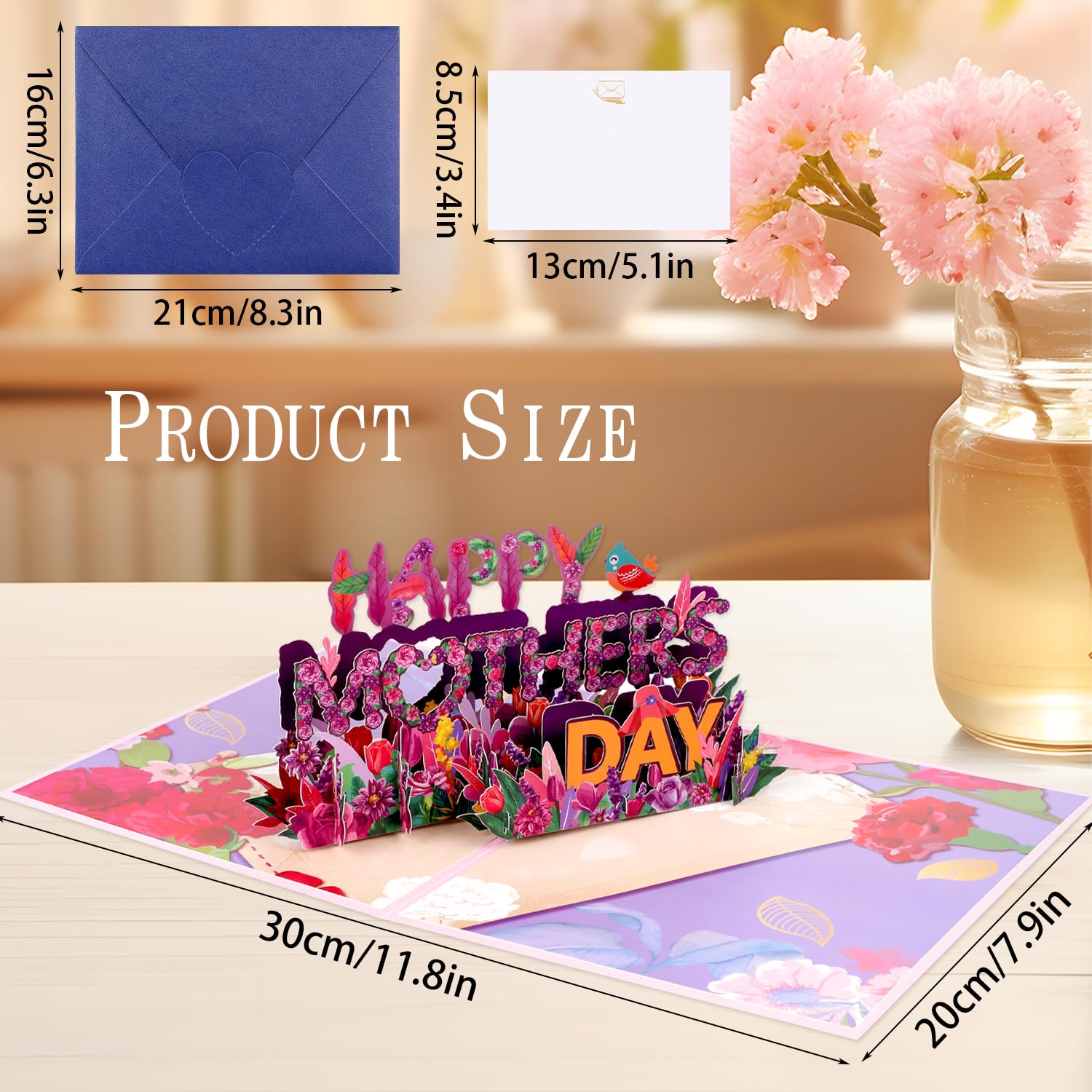 Happy Mothers Day Pop Up Card, 3D Purple Flowers Mother’S Day Greeting Cards With Envelope Blank Message Card For Mom Women Wife Daughter Grandma