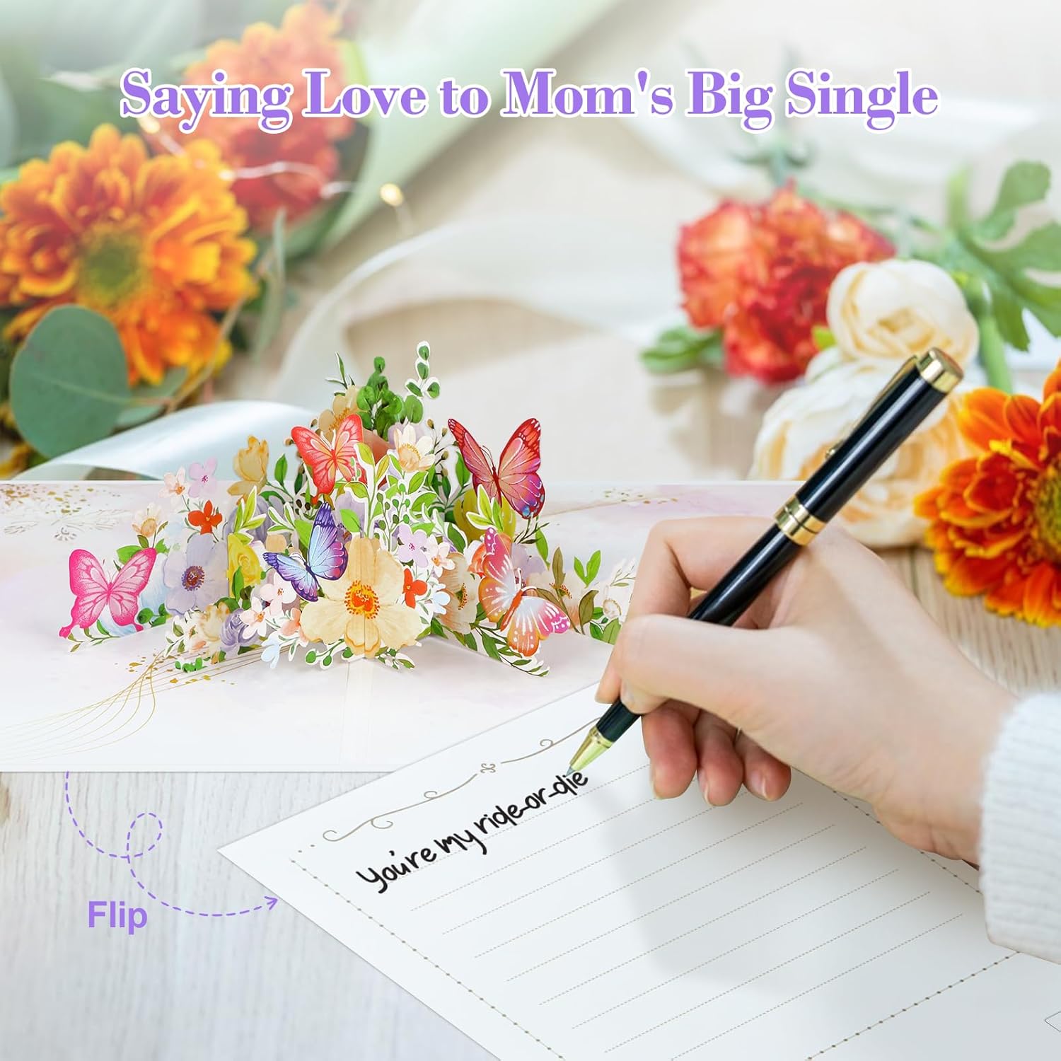 Best Wishes Card - 3D Flower Butterfly Pop Up Greeting Cards Thank You Birthday Get Well Mothers Day Gift Card For Women Wife Mom Friends Sister With Envelope
