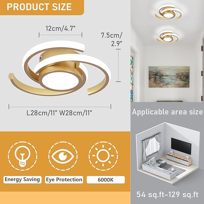 Modern LED Ceiling Light 33W 6000K Semi Flush Mount Ceiling Fixture for Living Room