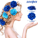200 Pcs Artificial Rose Flower Heads Bulk Fake Foam Roses Mini Faux Flower For Bridal Shower Wedding Flower Arrangements Centerpiece Diy(2.76 Inch,White, Blue)