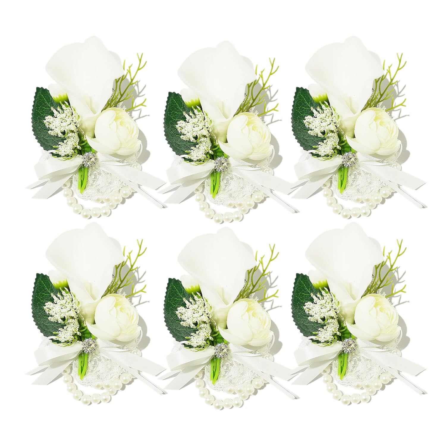 Bride And Groom'S Chest Flower, Wrist Flower (6 White Wrist Flower)