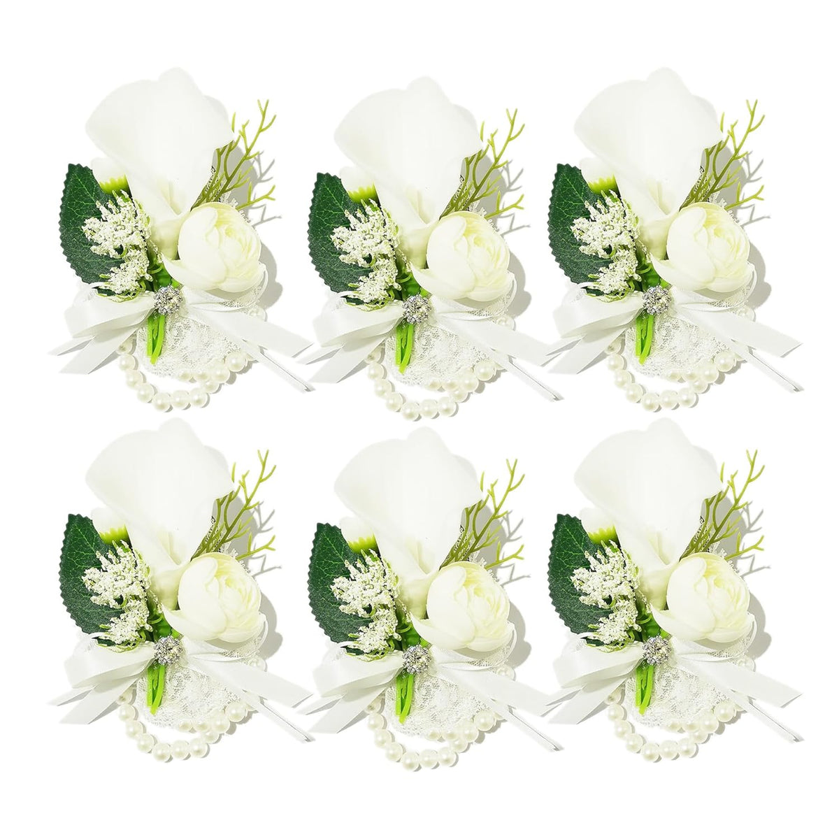 Bride And Groom'S Chest Flower, Wrist Flower (6 White Wrist Flower)
