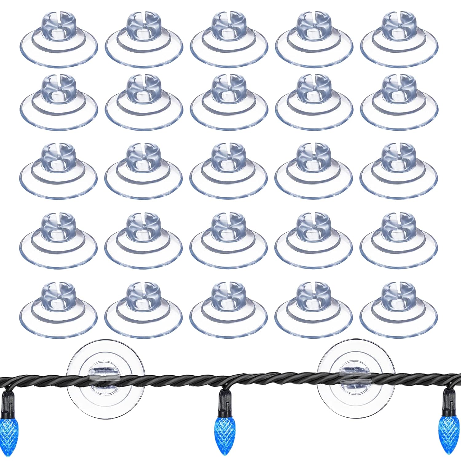 Christmas Light Suction Cups 1 1/5" Holiday Suction Cup Hooks Holder For Hanging Christmas Light String Decoration No Tools Required (50 Pieces)