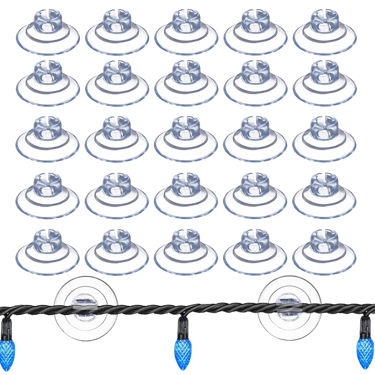 Christmas Light Suction Cups 1 1/5" Holiday Suction Cup Hooks Holder For Hanging Christmas Light String Decoration No Tools Required (50 Pieces)