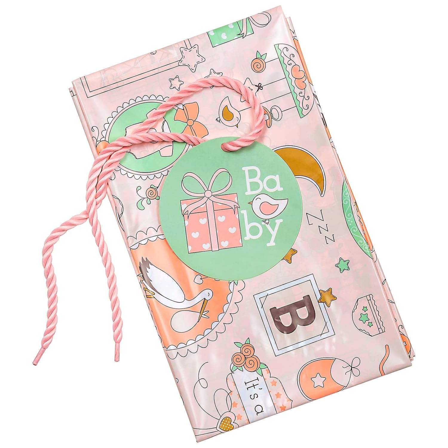 56" Large Baby Girl Plastic Gift Bag - Pink Baby Girl Design For Baby Shower, Kids Birthdays, Parties, Celebrating, Or Any Occasion - 56" H X 36" W