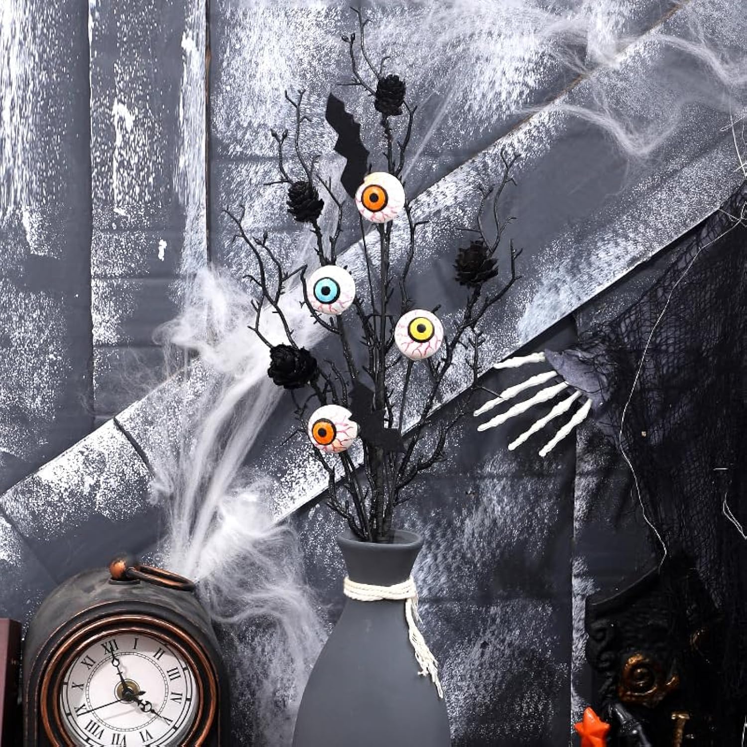 5 Pcs Halloween Branches Picks With Artificial Bloody Eyeball Black Gothic Faux Twigs Stems For Vases Halloween Home Indoor Decor Party Arrangements