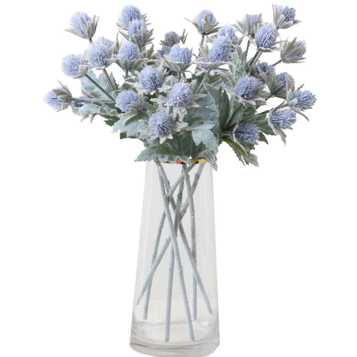 3 Pack Artificial Thistle Flowers Eryngiums Faux Plants Floral Tree Picks Christmas Greenery Picks And Sprays For Garden Wedding Prom Party Bouquet Floral Arrangement (Blue)