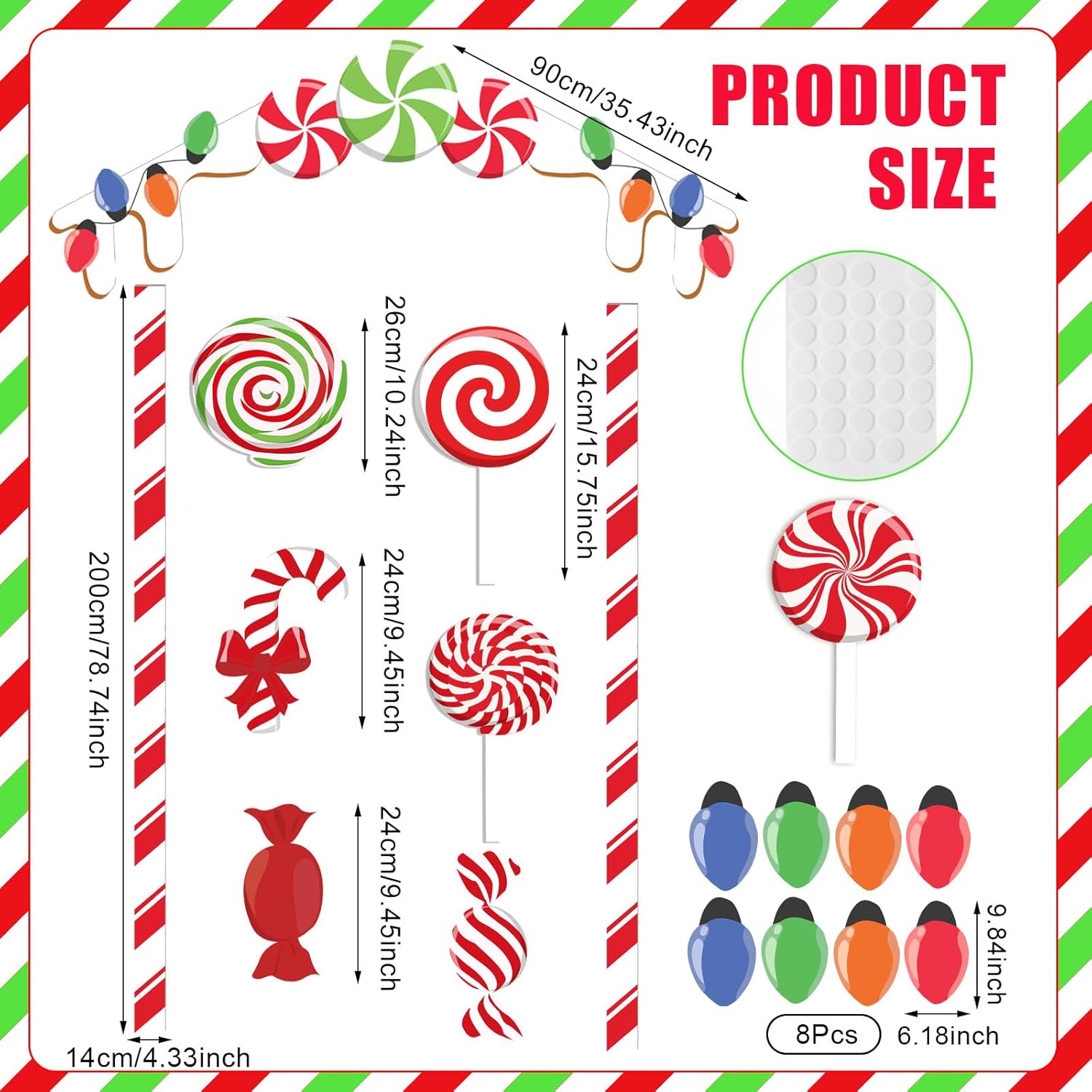 20 Pcs Christmas Candy House Door Cover Large Christmas Door Decorations Candy Cane Covers Banner Gingerbread Backdrop For Classroom Wall Window Stickers Decor