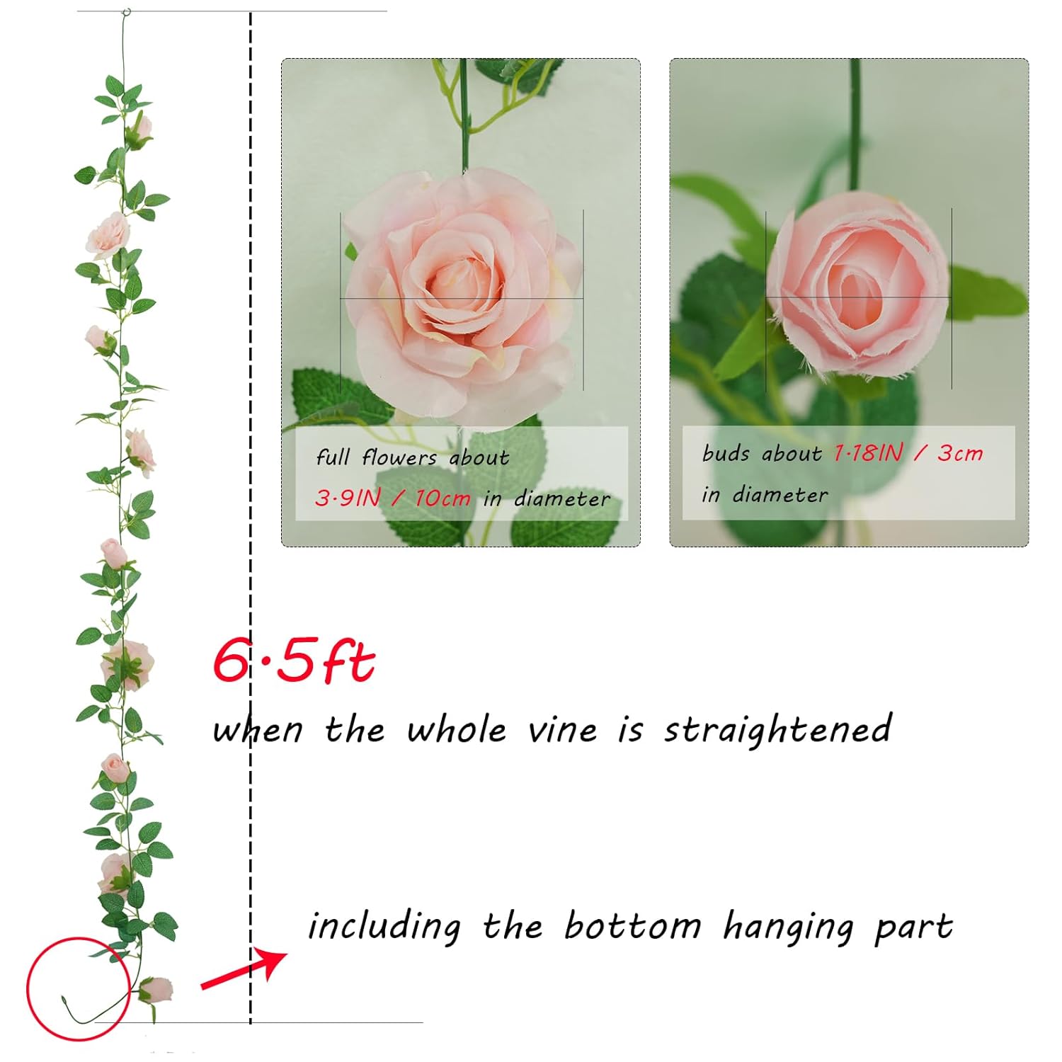 2 Pack Pink Artificial Rose Garland Each 6.5Ft Fake Rose Vine Hanging Floral Garland For Wedding Swing Table Centerpiece Arrangement Decor