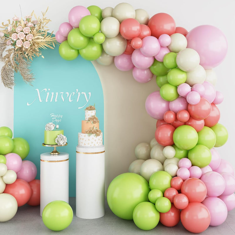 Green Pink Balloons Garland Kit, 102Pcs Retro Pink Green Cream Balloon