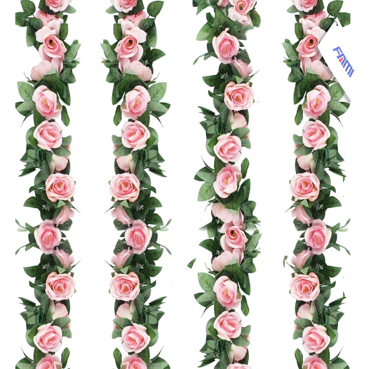 4Pcs(28.8 Ft,16 Flowers) Artificial Flower Garland With White Rose, Fake Vines Silk Flower Hanging Rose Garland For Wedding Floral Arch Garden Background Engagement Ceremony Reception Decor -Pink