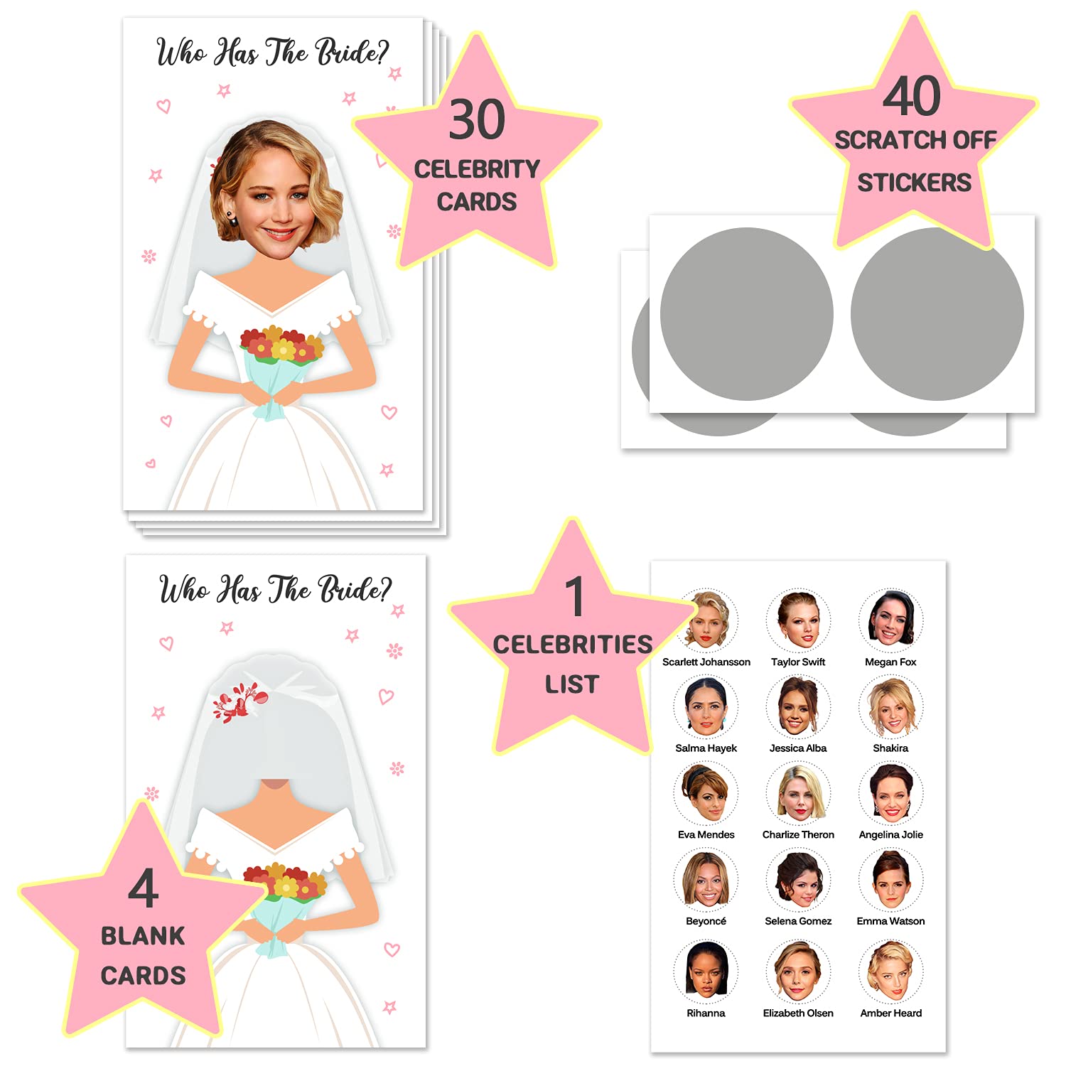 Bridal Shower Games - Scratch Off Card Game For Door Prizes, Lottery, Ice Breaker - Scratch Off Bridal Shower Game - Funny Bachelorette Party Games - Decorations For Bridal Shower - 35 Cards(White)