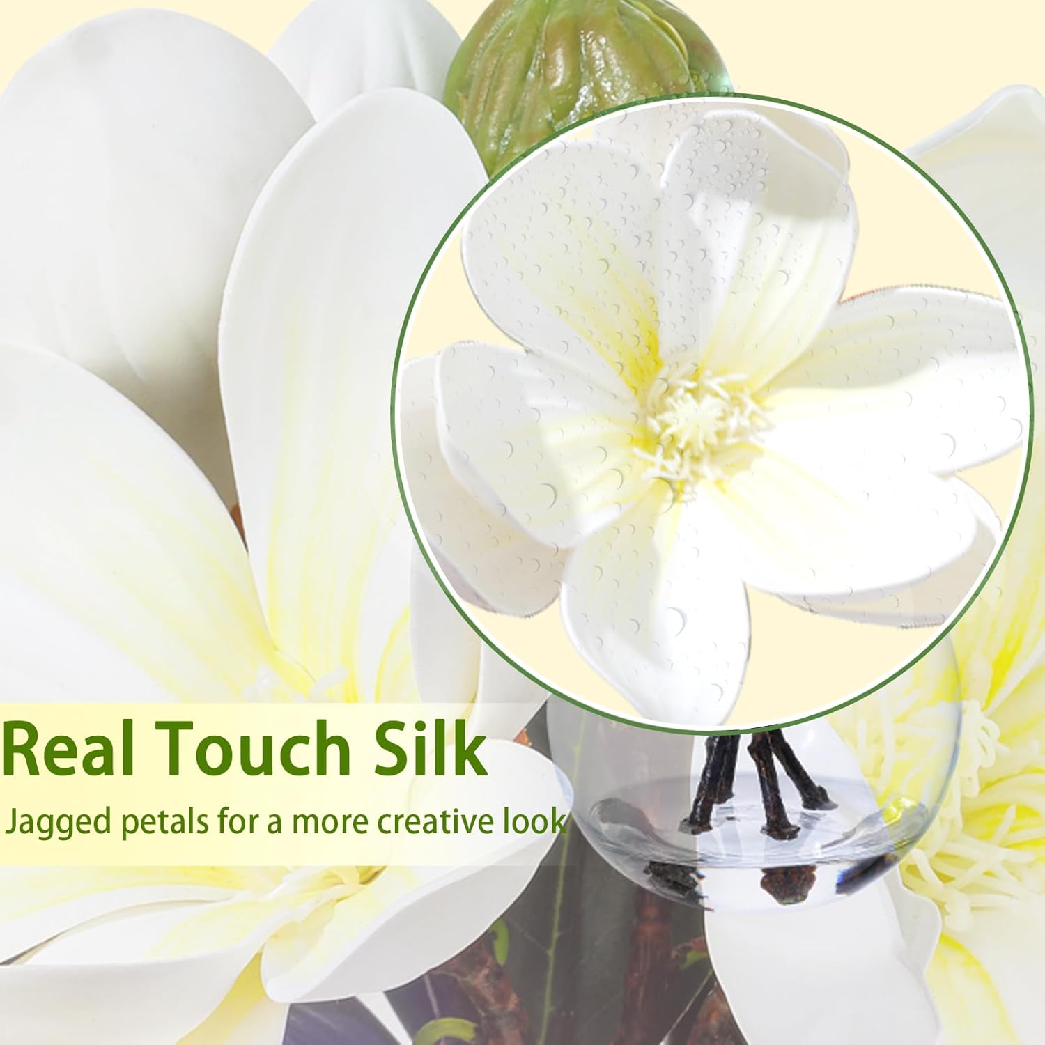 Artificial Flowers With Vase Fake Water White Magnolia Fake Flowers In Glass Vase For Home Bathroom Office Table Shelf Decoration