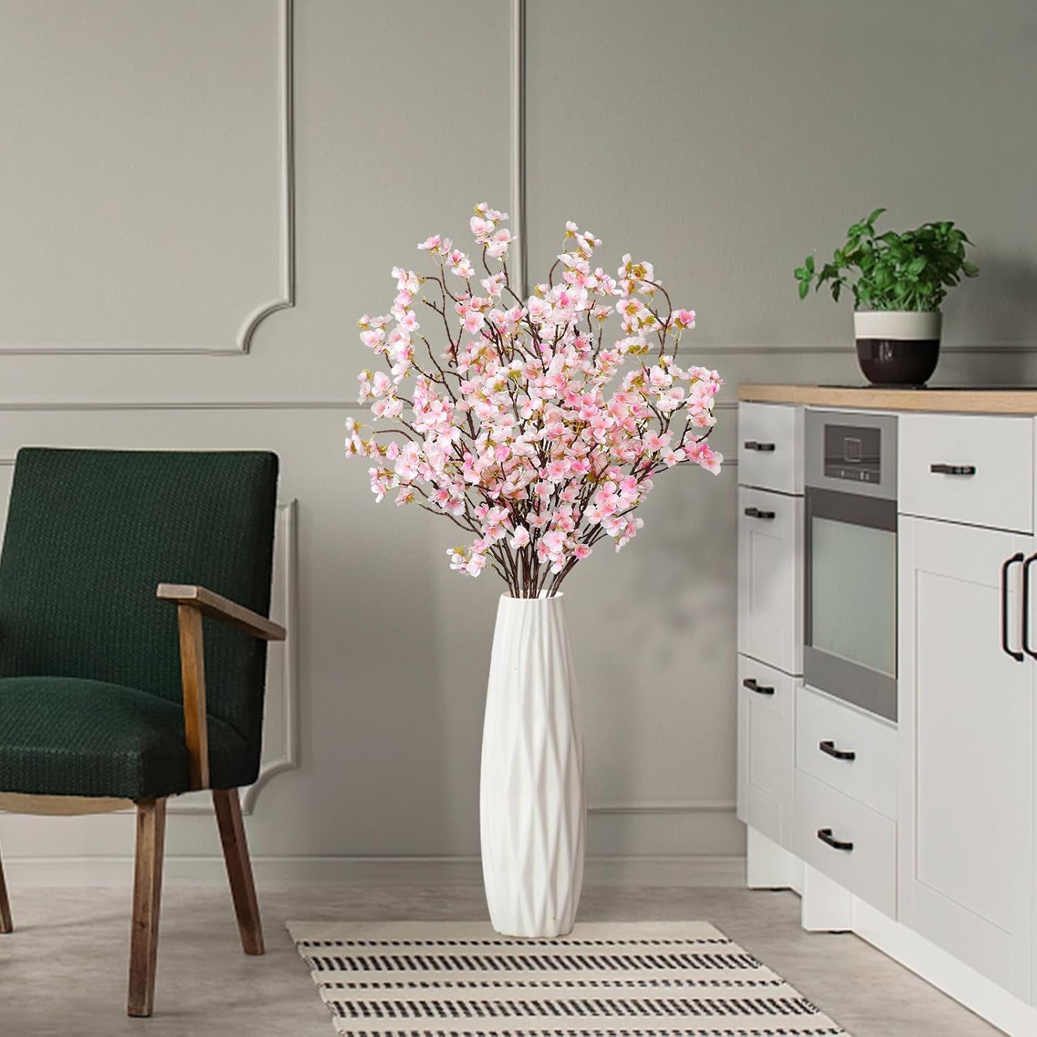 4Pack Artificial Cherry Blossom Flowers 39.3In Faux Cherry Blossom Branches Silk Flowers In Vase Pink Peach Faux Flowers Spring Decor Wedding Party Home Table Vase Decor