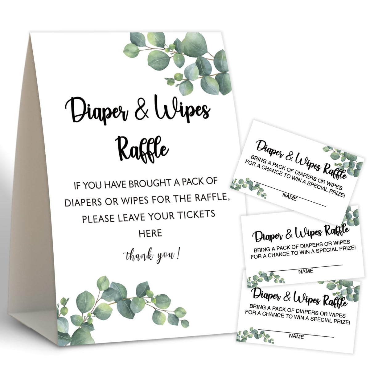 Green Eucalyptus Diapers Wipes Raffle,Diaper Raffle Tickets For Baby Shower,Gender Neutral Baby Shower Decorations,Baby Shower Centerpieces,Diaper Party Decorations,1 Sign&50 Diaper Raffle Cards -1